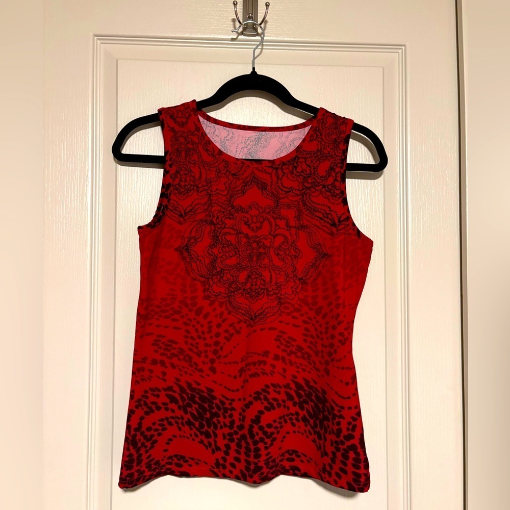 Athleta Red and Black Patterned Tank Top Size Small